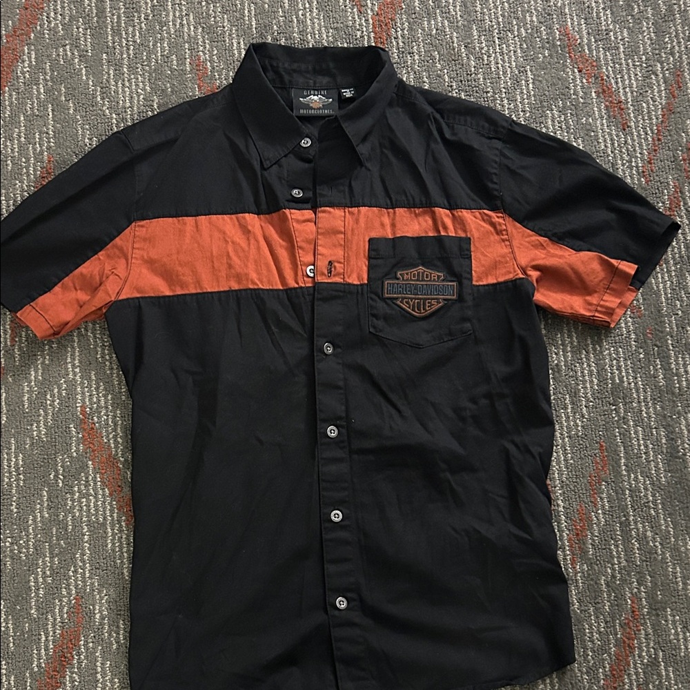 Harley-Davidson Men's Black and Orange Casual Shirt